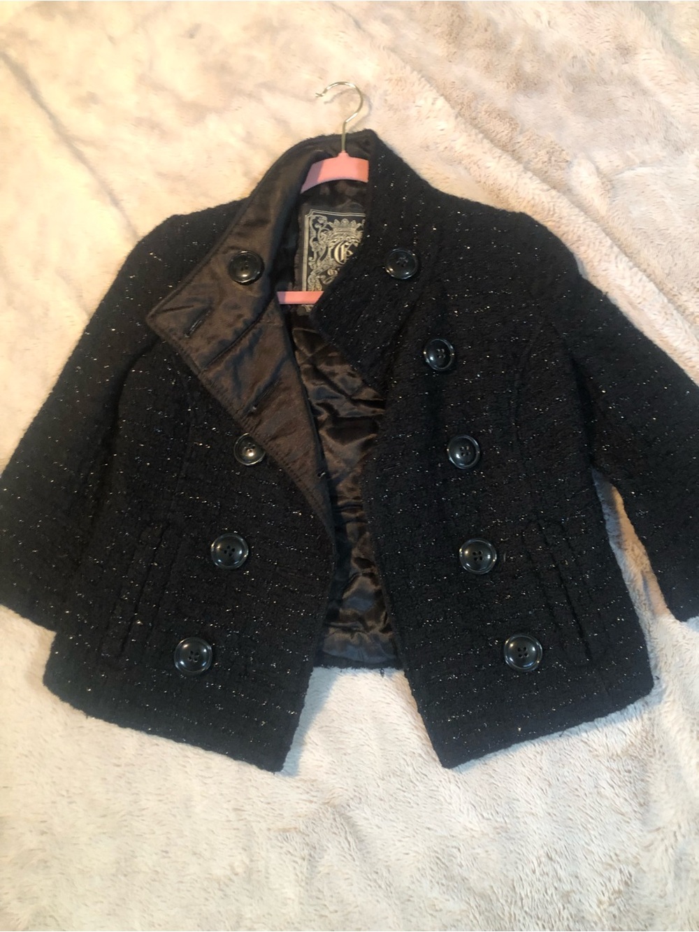 GUESS Women’s XS Black Vintage Cropped Short Sleeve Tweed Jacket